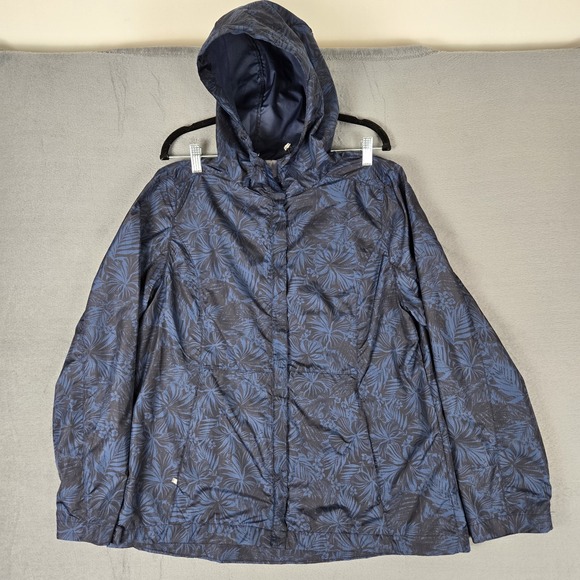 Zeroxposur Jacket Womens Large Blue Floral Windbreaker Full Zip Hooded - Picture 1 of 8